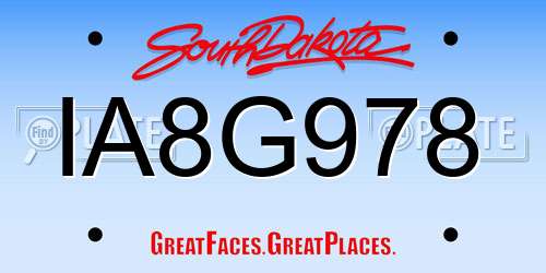 IA8G978 South Dakota License Plate