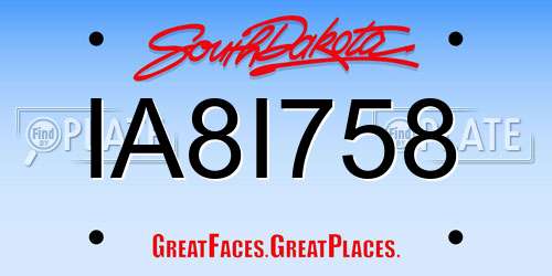 IA8I758 South Dakota License Plate