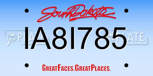 IA8I785 South Dakota License Plate