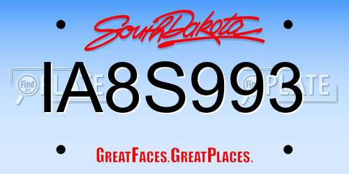 IA8S993 South Dakota License Plate