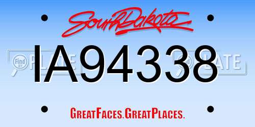IA94338 South Dakota License Plate
