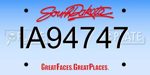 IA94747 South Dakota License Plate