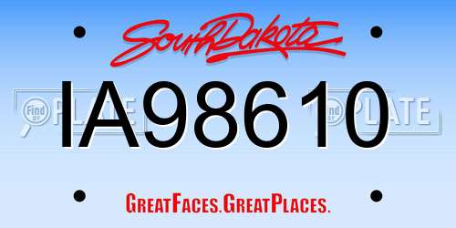 IA98610 South Dakota License Plate