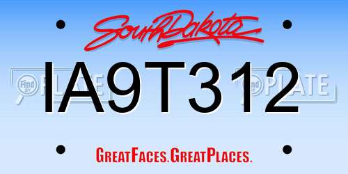 IA9T312 South Dakota License Plate