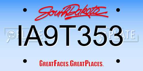 IA9T353 South Dakota License Plate