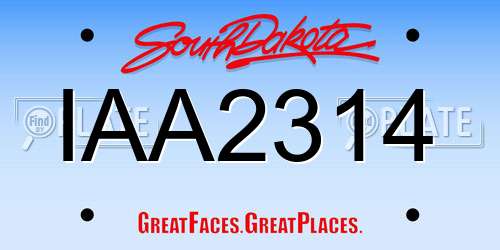 IAA2314 South Dakota License Plate