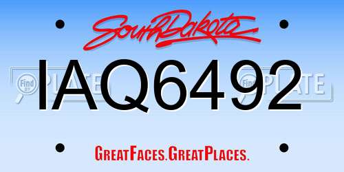 IAQ6492 South Dakota License Plate