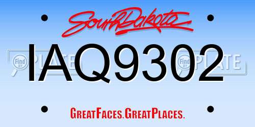 IAQ9302 South Dakota License Plate