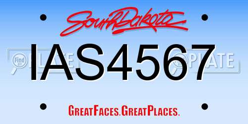 IAS4567 South Dakota License Plate