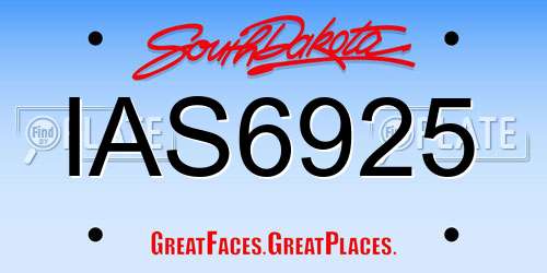 IAS6925 South Dakota License Plate
