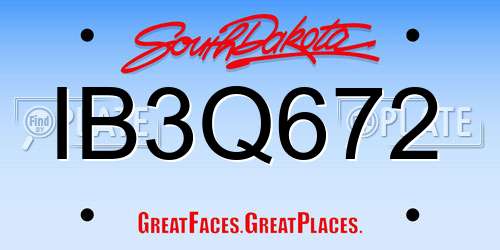 IB3Q672 South Dakota License Plate