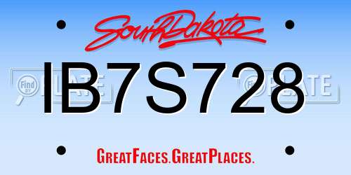 IB7S728 South Dakota License Plate