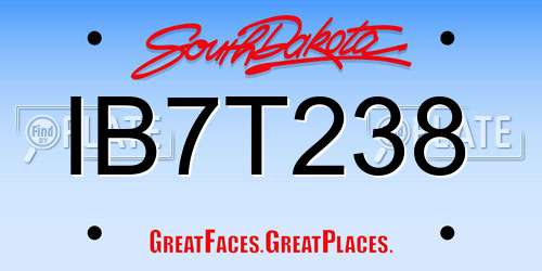 IB7T238 South Dakota License Plate