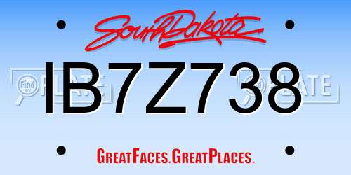 IB7Z738 South Dakota License Plate