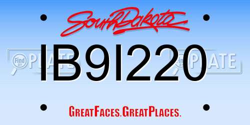 IB9I220 South Dakota License Plate