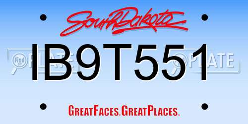 IB9T551 South Dakota License Plate