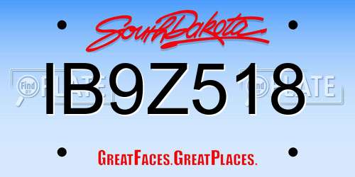 IB9Z518 South Dakota License Plate