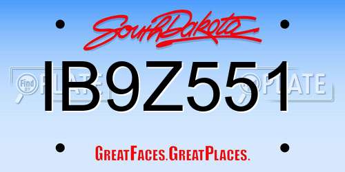 IB9Z551 South Dakota License Plate