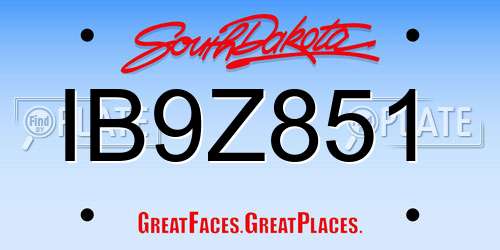IB9Z851 South Dakota License Plate