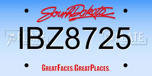 IBZ8725 South Dakota License Plate