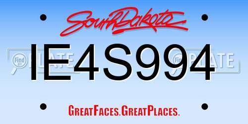 IE4S994 South Dakota License Plate
