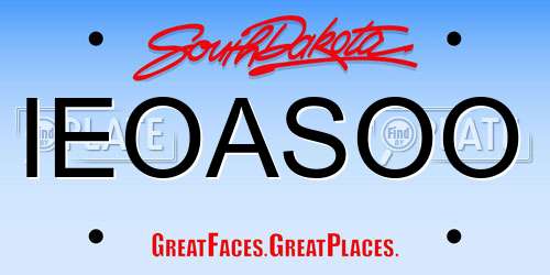 IEOASOO South Dakota License Plate
