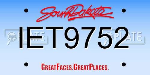 IET9752 South Dakota License Plate