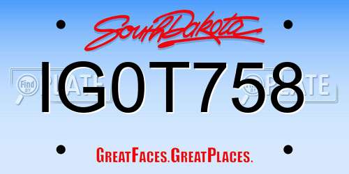 IG0T758 South Dakota License Plate