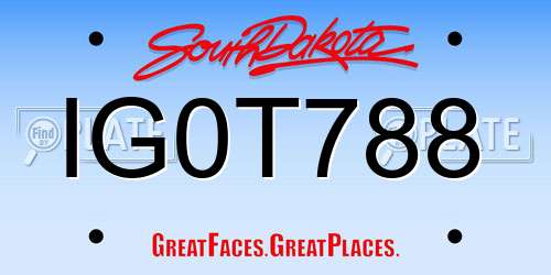 IG0T788 South Dakota License Plate