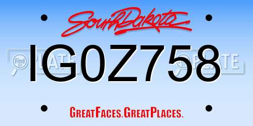 IG0Z758 South Dakota License Plate