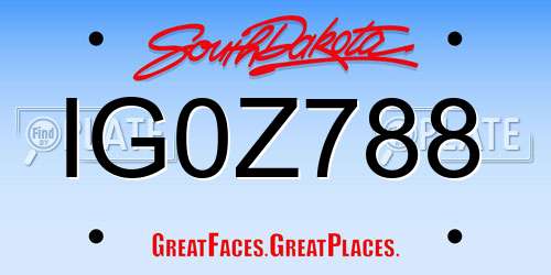 IG0Z788 South Dakota License Plate