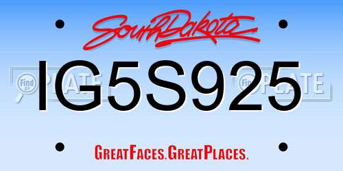 IG5S925 South Dakota License Plate