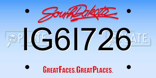 IG6I726 South Dakota License Plate