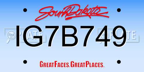 IG7B749 South Dakota License Plate