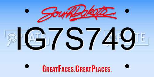 IG7S749 South Dakota License Plate