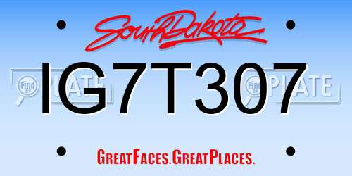 IG7T307 South Dakota License Plate
