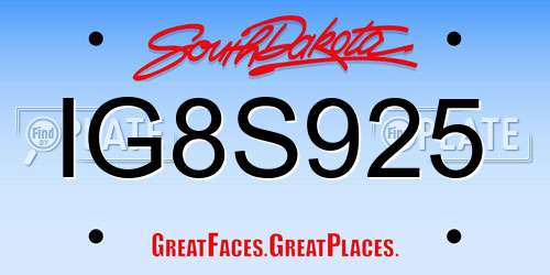IG8S925 South Dakota License Plate
