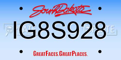 IG8S928 South Dakota License Plate