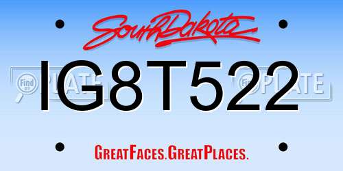 IG8T522 South Dakota License Plate