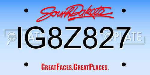 IG8Z827 South Dakota License Plate