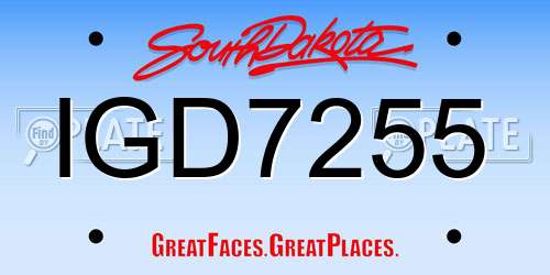 IGD7255 South Dakota License Plate