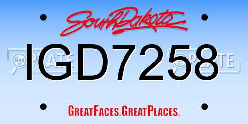 IGD7258 South Dakota License Plate