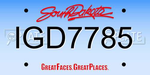 IGD7785 South Dakota License Plate