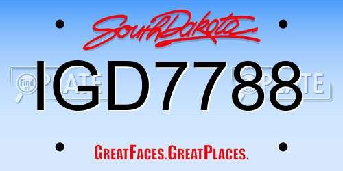 IGD7788 South Dakota License Plate