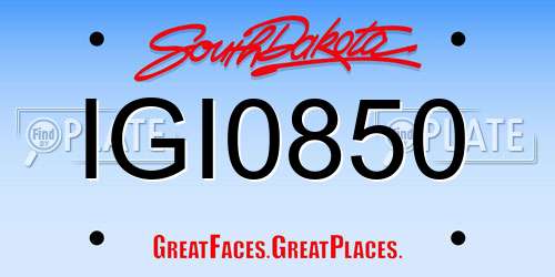IGI0850 South Dakota License Plate