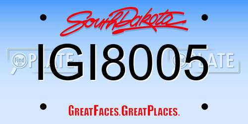 IGI8005 South Dakota License Plate