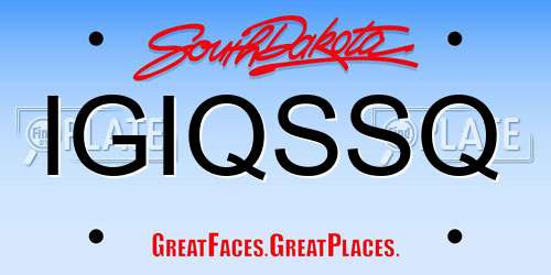 IGIQSSQ South Dakota License Plate