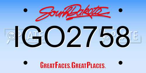 IGO2758 South Dakota License Plate