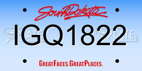 IGQ1822 South Dakota License Plate