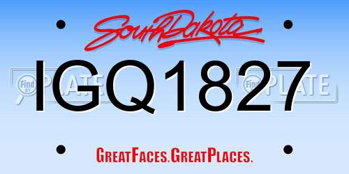IGQ1827 South Dakota License Plate